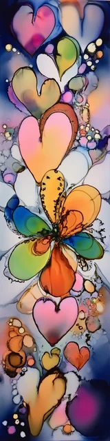 Free abstract flower art bookmark featuring hearts and abstract flowers